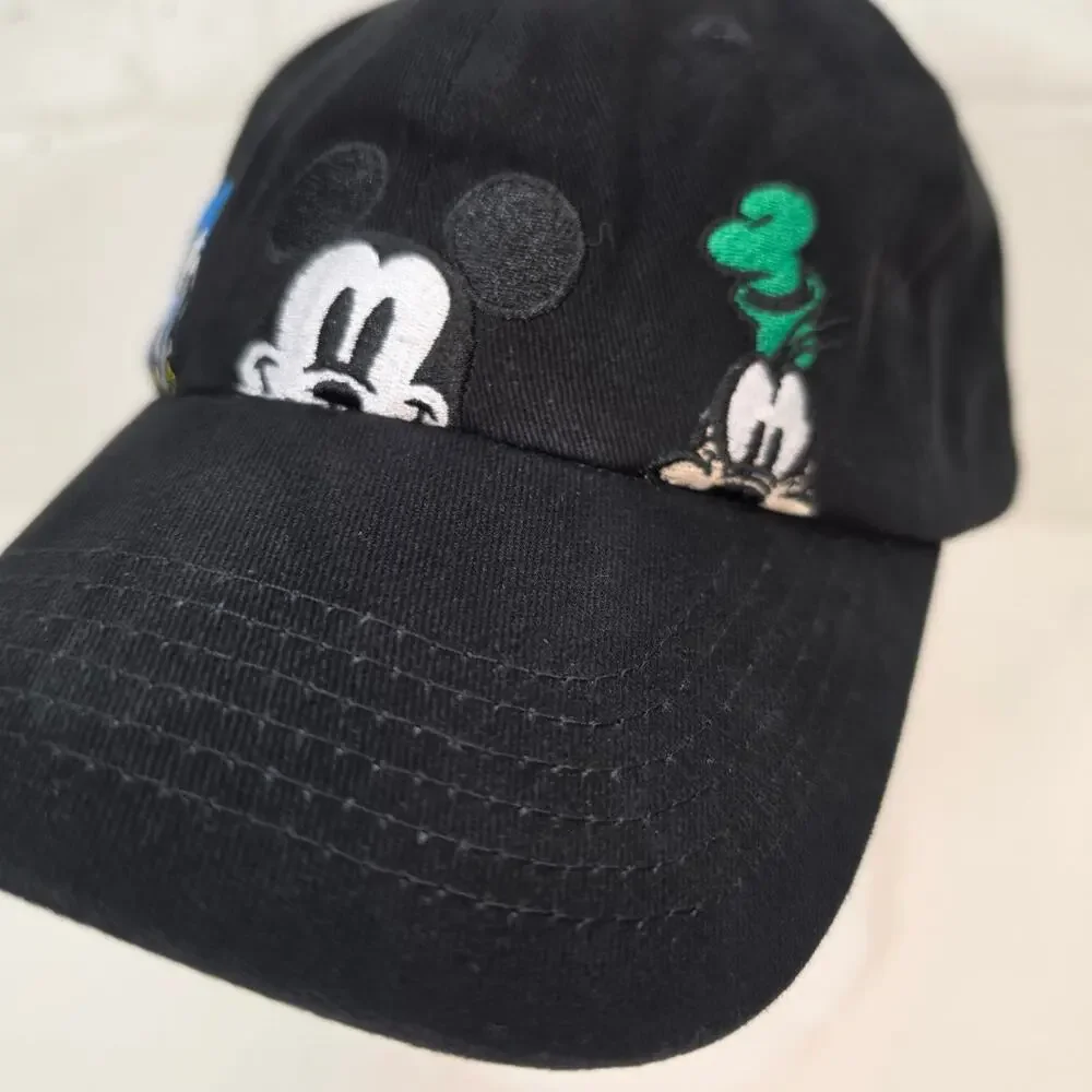 Disney Mickey & Friends Dad Hat Black Mickey Donald Goofy Adjustable Strap Cap